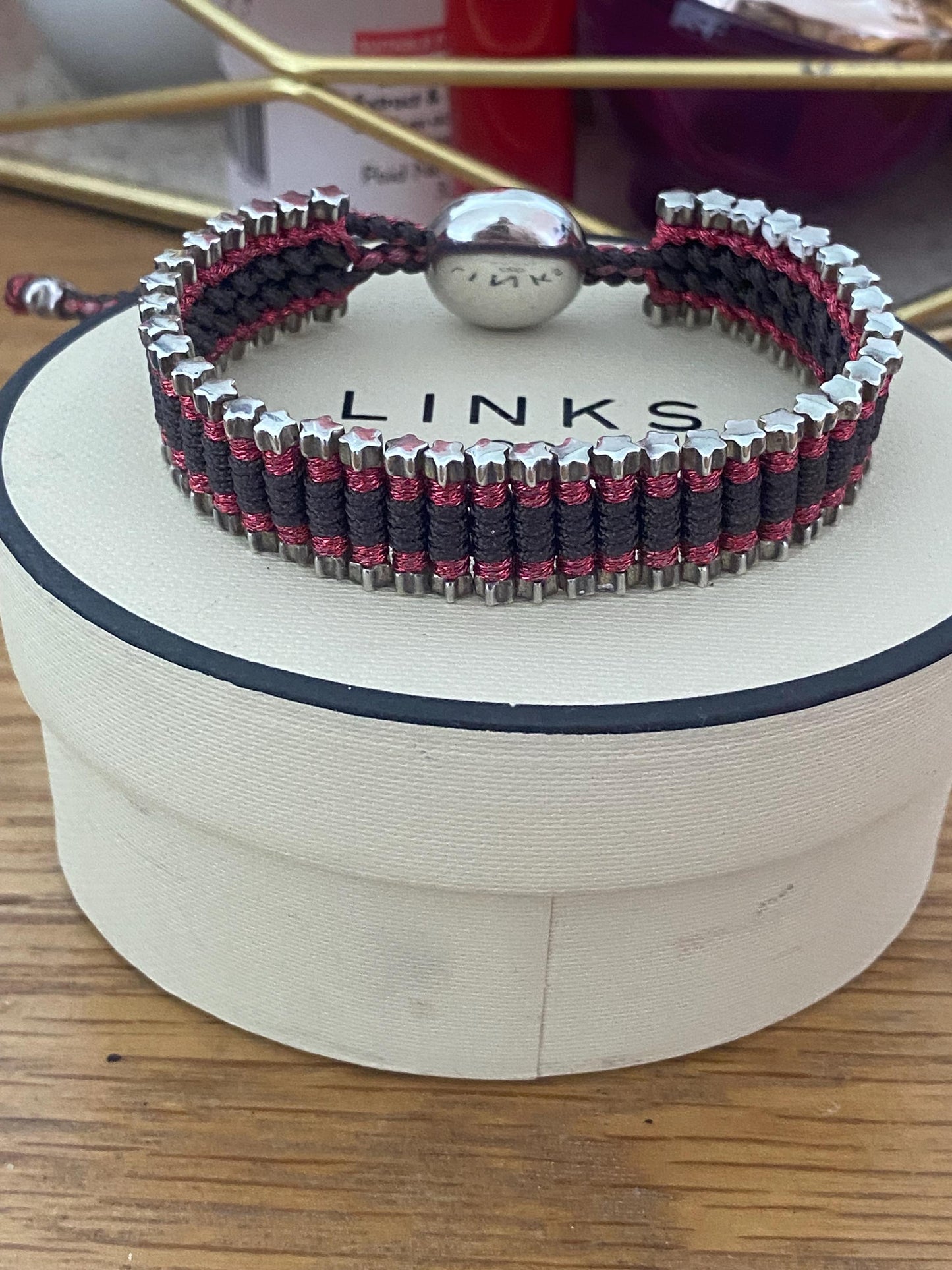 Rare Limited Edition Links of London Star Friendship Bracelet in Black and Sparkly Red, Sterling Silver, Assay Hallmarked