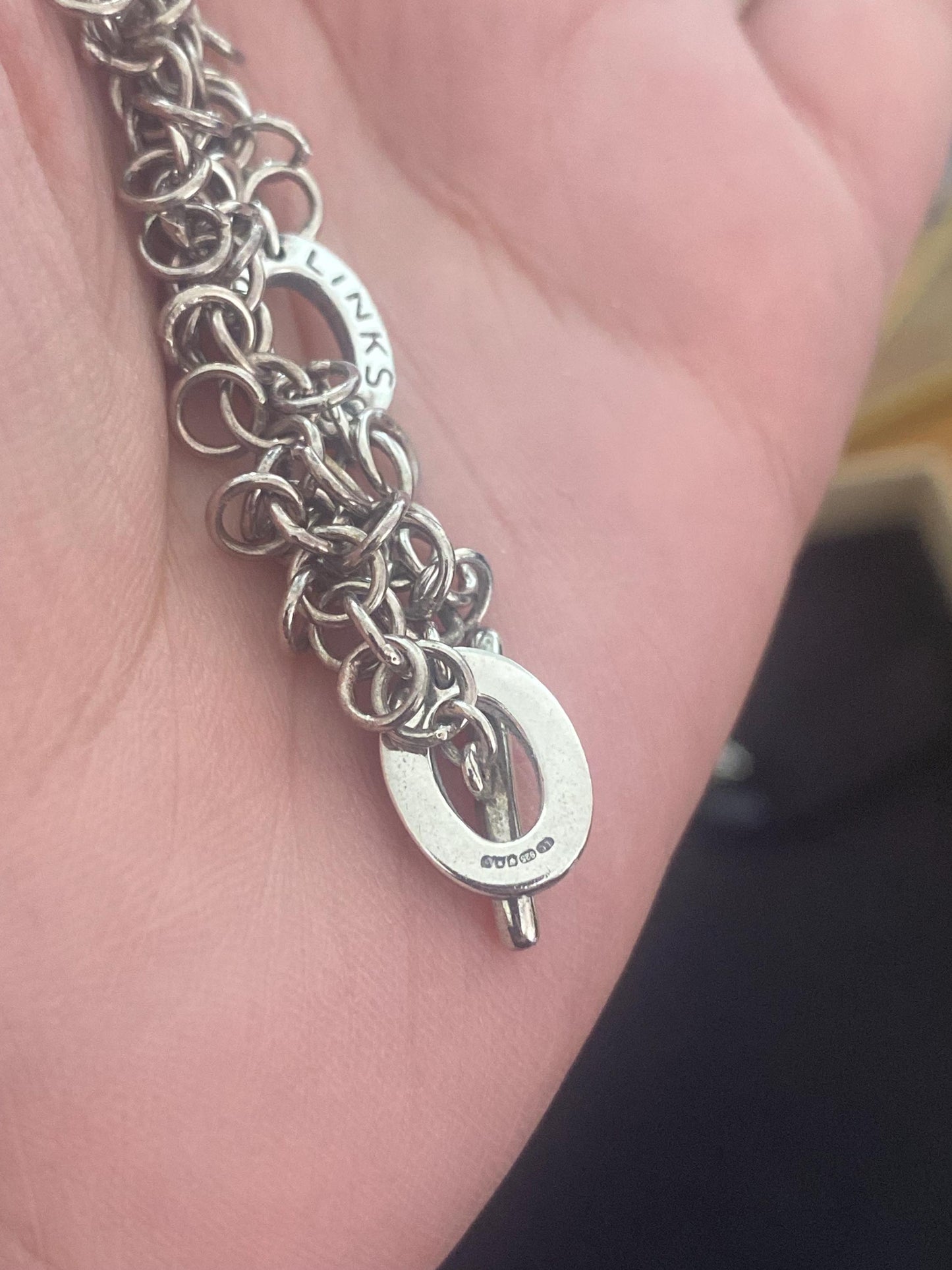 Beautiful vintage very rare links of London toggle necklace with clear and amethyst stones, sterling silver