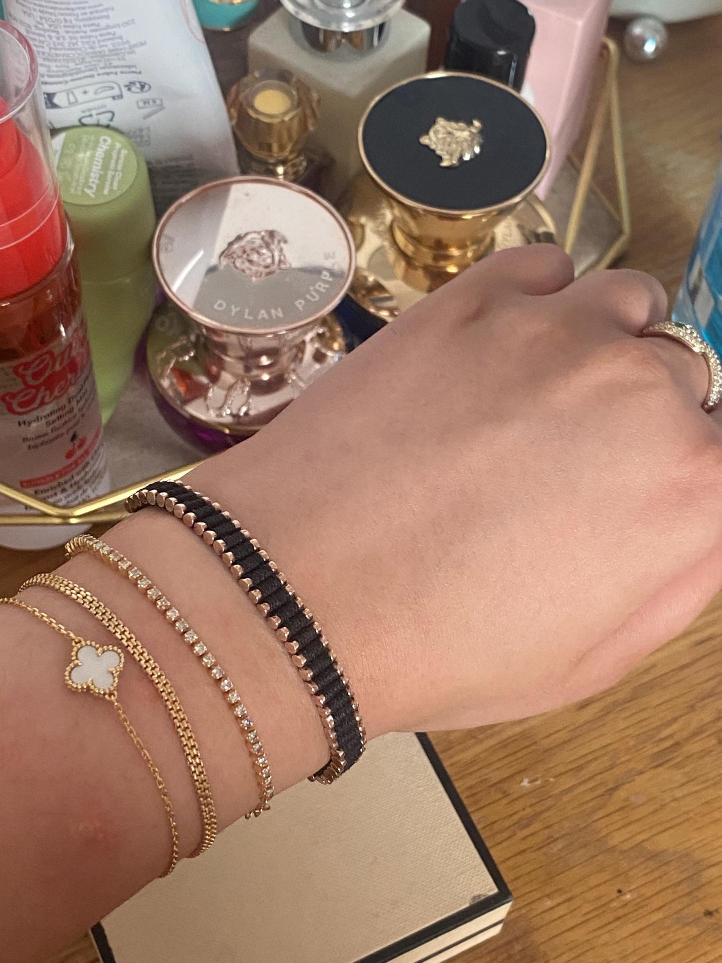 Stunning Links of London Mini Friendship Bracelet in black and 18k Rose Gold Vermeil Stamped, Hallmarked