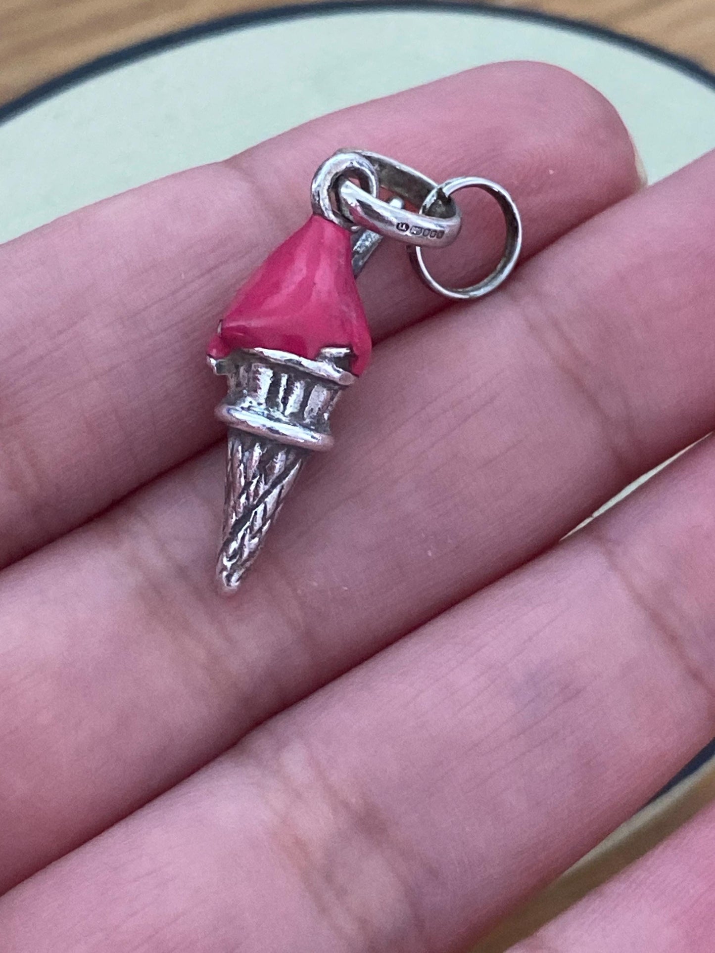 Beautiful genuine rare hallmarked Links of London sterling silver and pink enamel ice cream cone charm
