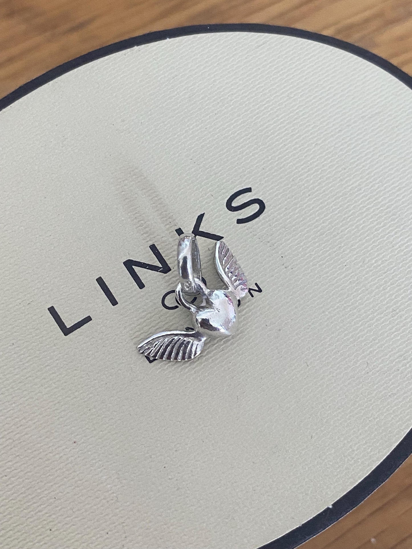 Beautiful genuine rare hallmarked Links of London sterling silver heart charm with wings, vintage