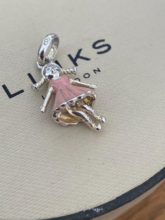 Genuine Links Of London Sterling Silver little girl with dress and moving legs charm, super cute!