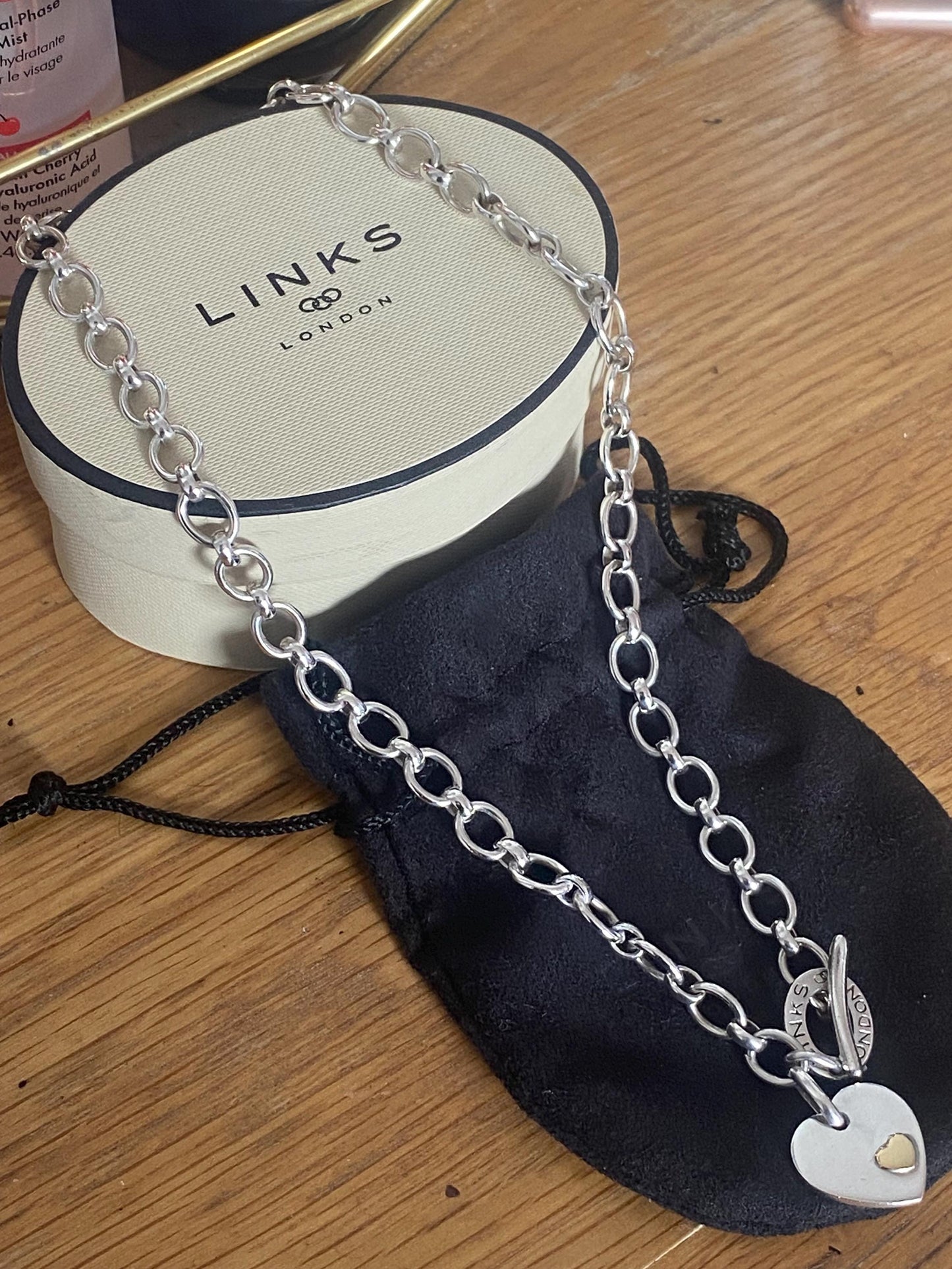 LINKS OF LONDON Chunky Sterling Silver Hallmarked Heart Toggle Necklace In Box, genuine
