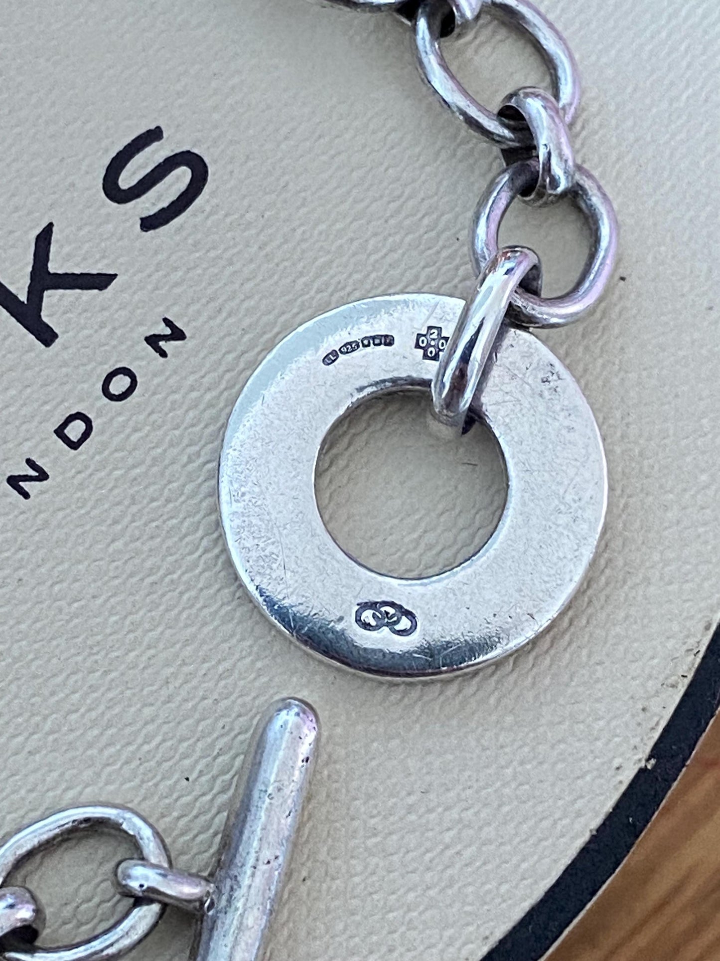 Rare Genuine LINKS OF LONDON Hallmarked Silver Toggle Logo Bracelet, 7.5 inches long, sterling silver