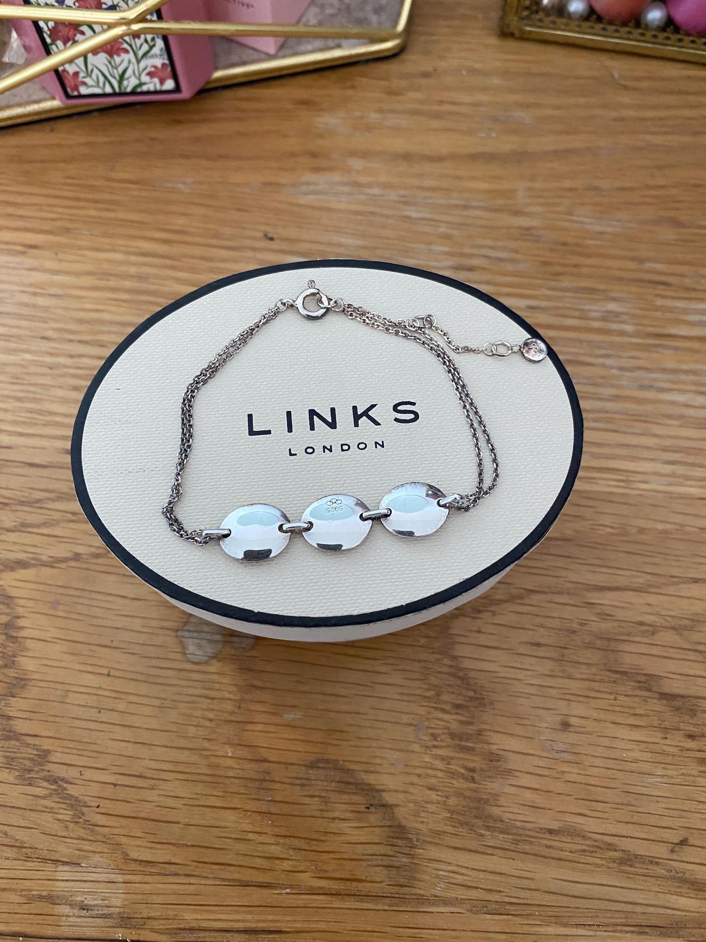 Links of London vintage rare Grace Sterling Silver 3 Station Bracelet