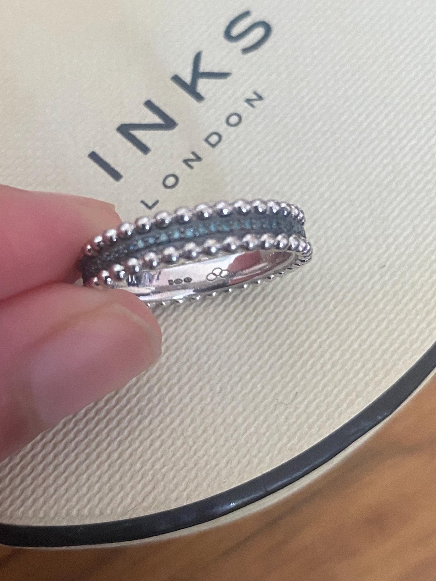 Rare Links Of London Effervescence Blue Diamond Silver Diamond Bubble Ring size UK L, Immaculate condition