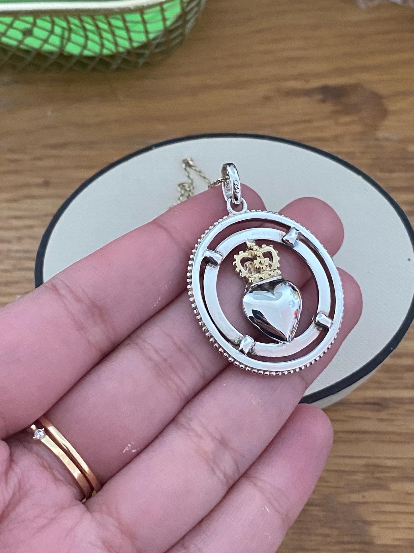 Links of London crown disc pendant necklace sterling silver and 18ct gold vermeil, large, RARE