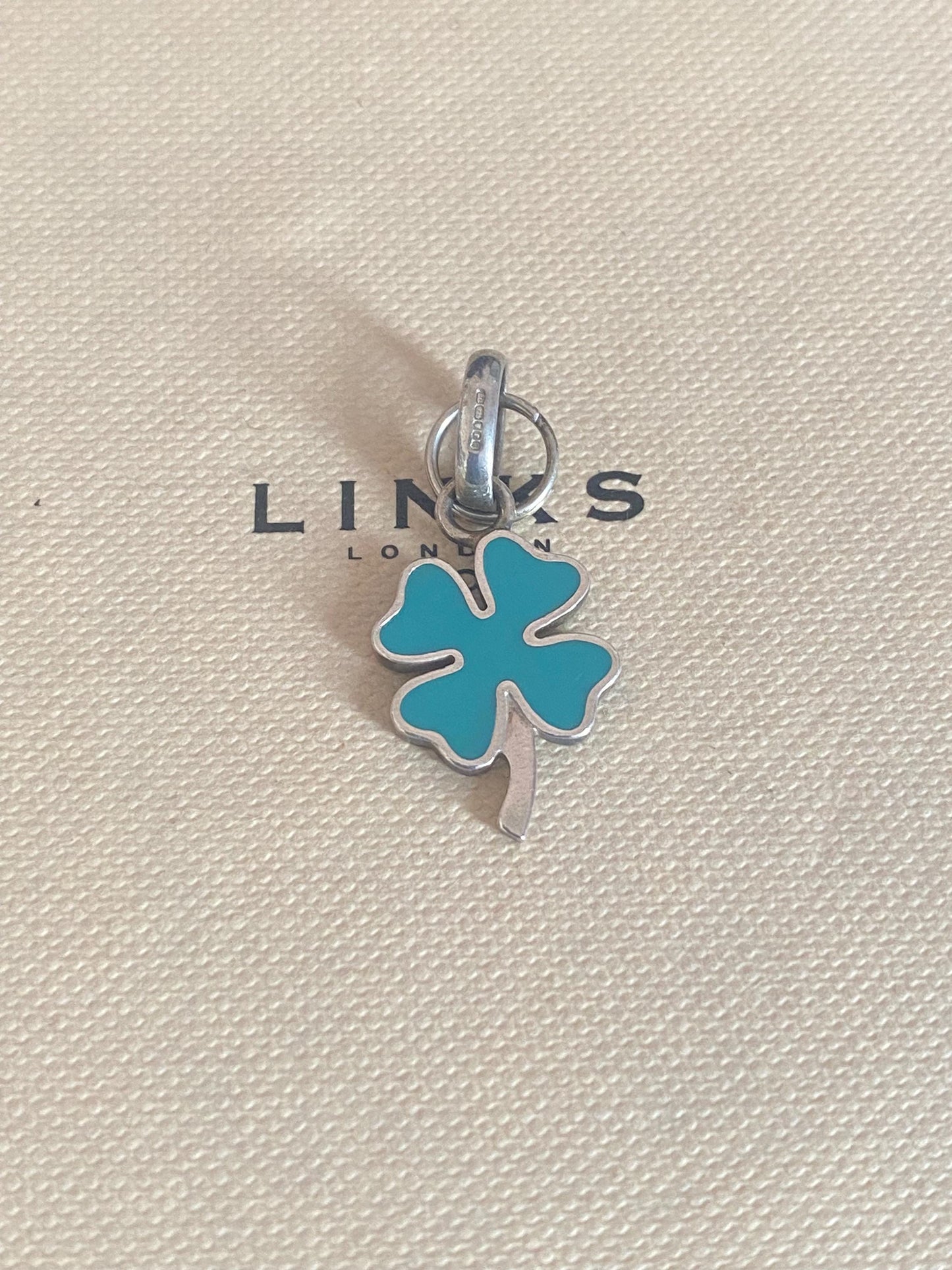 Genuine Links Of London Sterling Silver and blue enamel Lucky Four Leaf Clover Charm Vintage