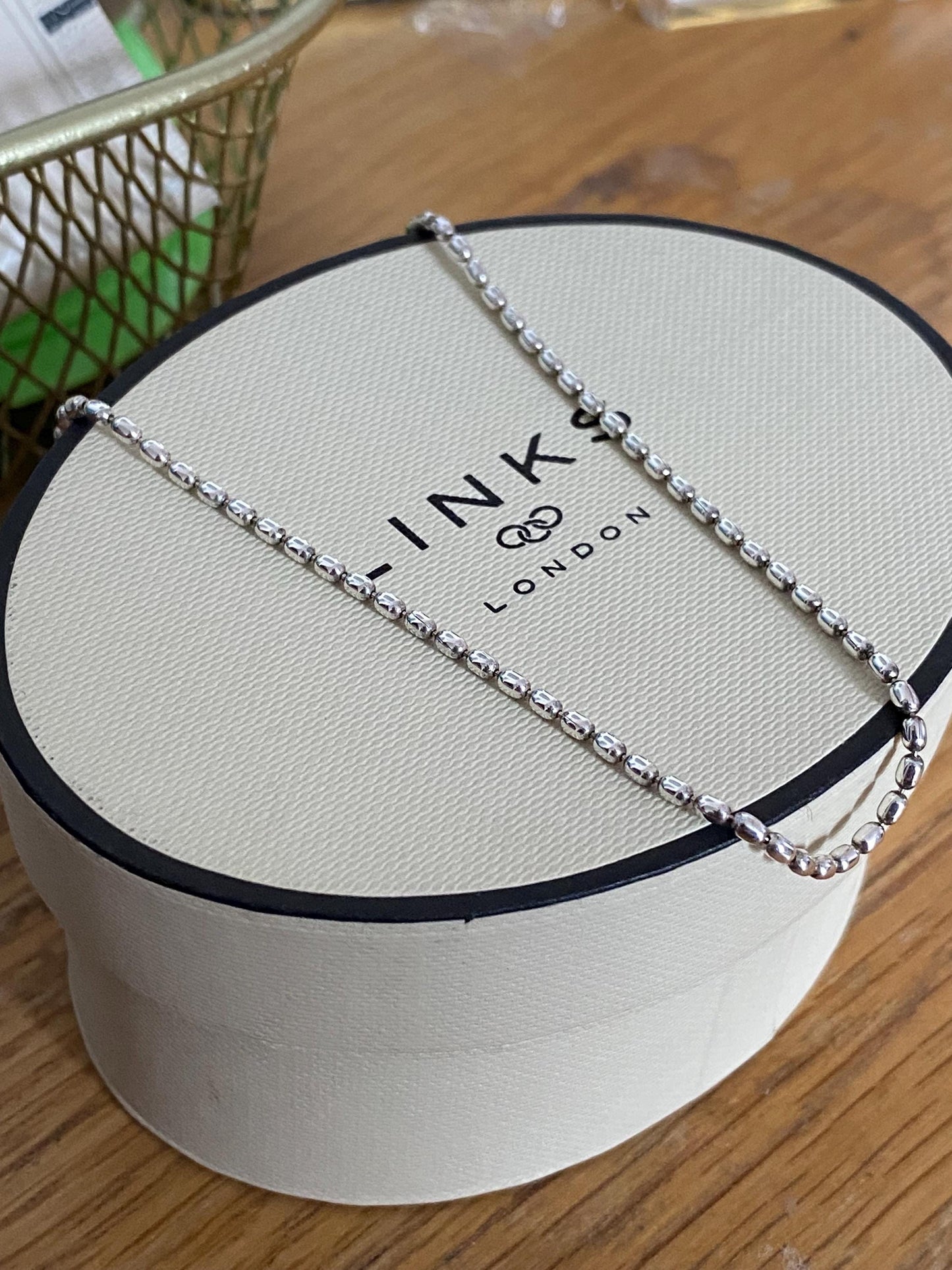 Genuine Links of London Rice Bead Necklace, sterling silver, in box