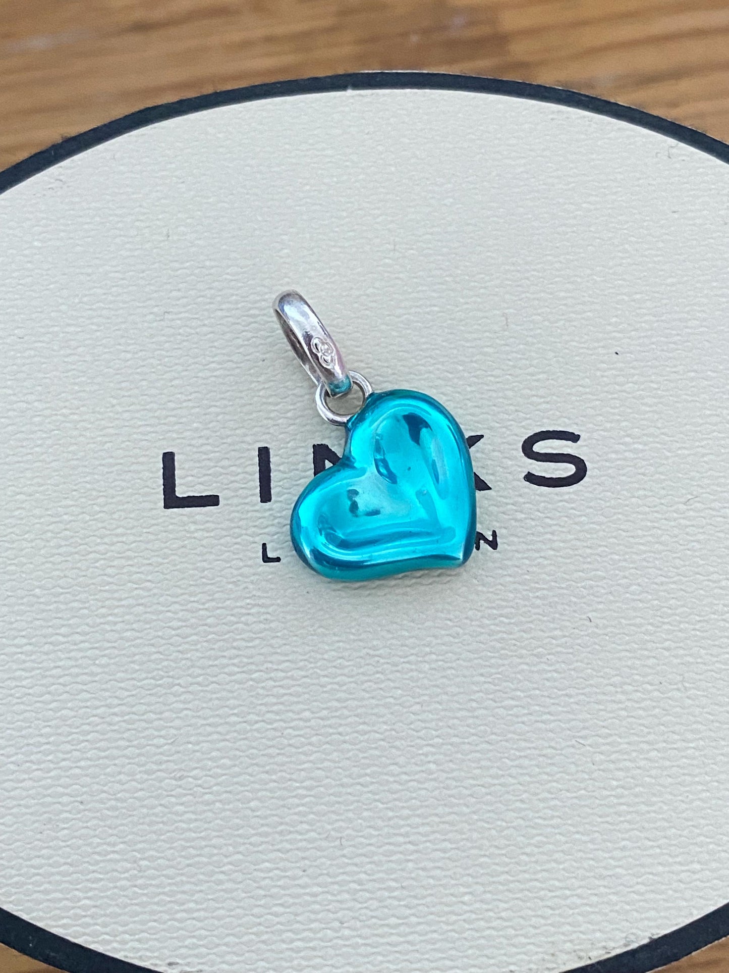 Beautiful genuine rare hallmarked Links of London sterling silver and blue enamel thumbprint heart charm