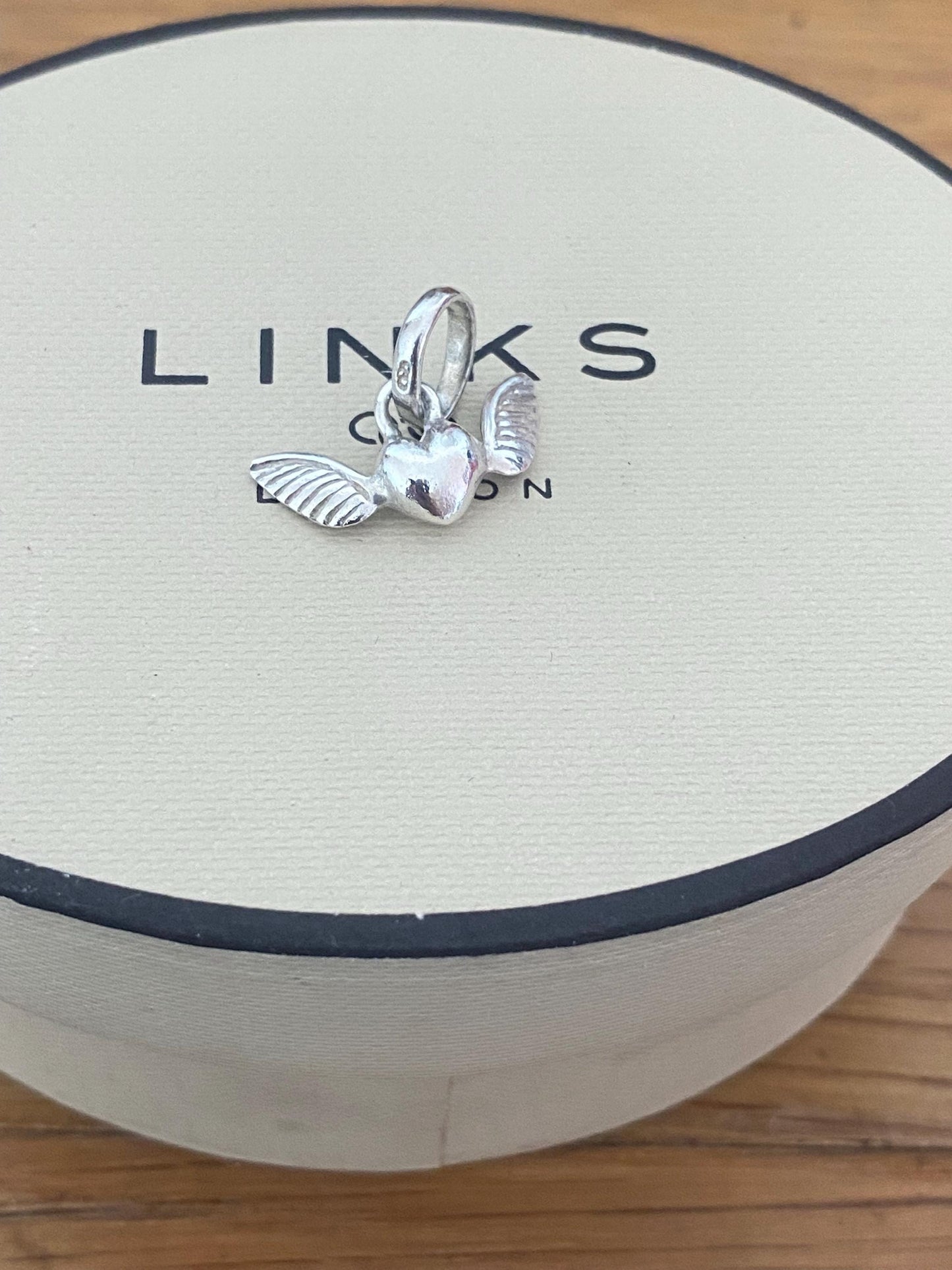 Beautiful genuine rare hallmarked Links of London sterling silver heart charm with wings, vintage