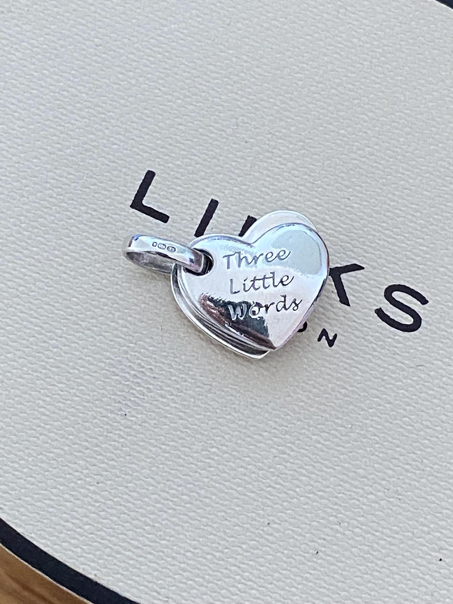 Beautiful genuine Links of London sterling silver Three Little Words fan heart charm