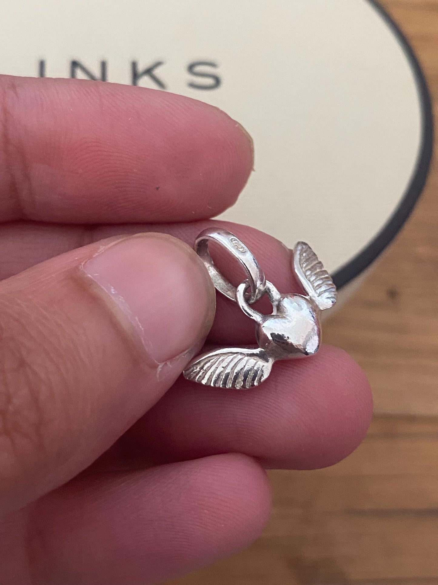 Beautiful genuine rare hallmarked Links of London sterling silver heart charm with wings, vintage