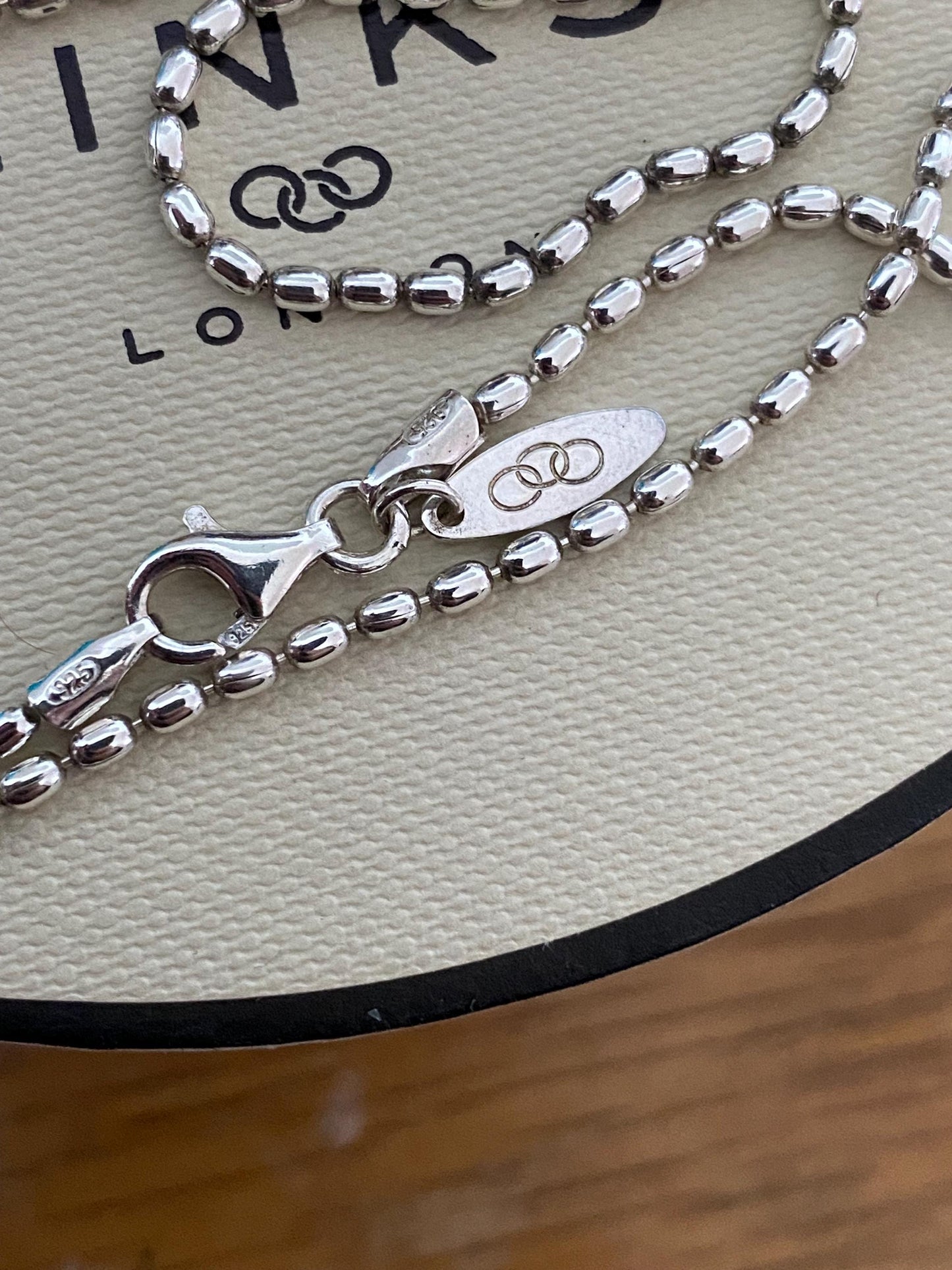 Genuine Links of London Rice Bead Necklace, sterling silver, in box