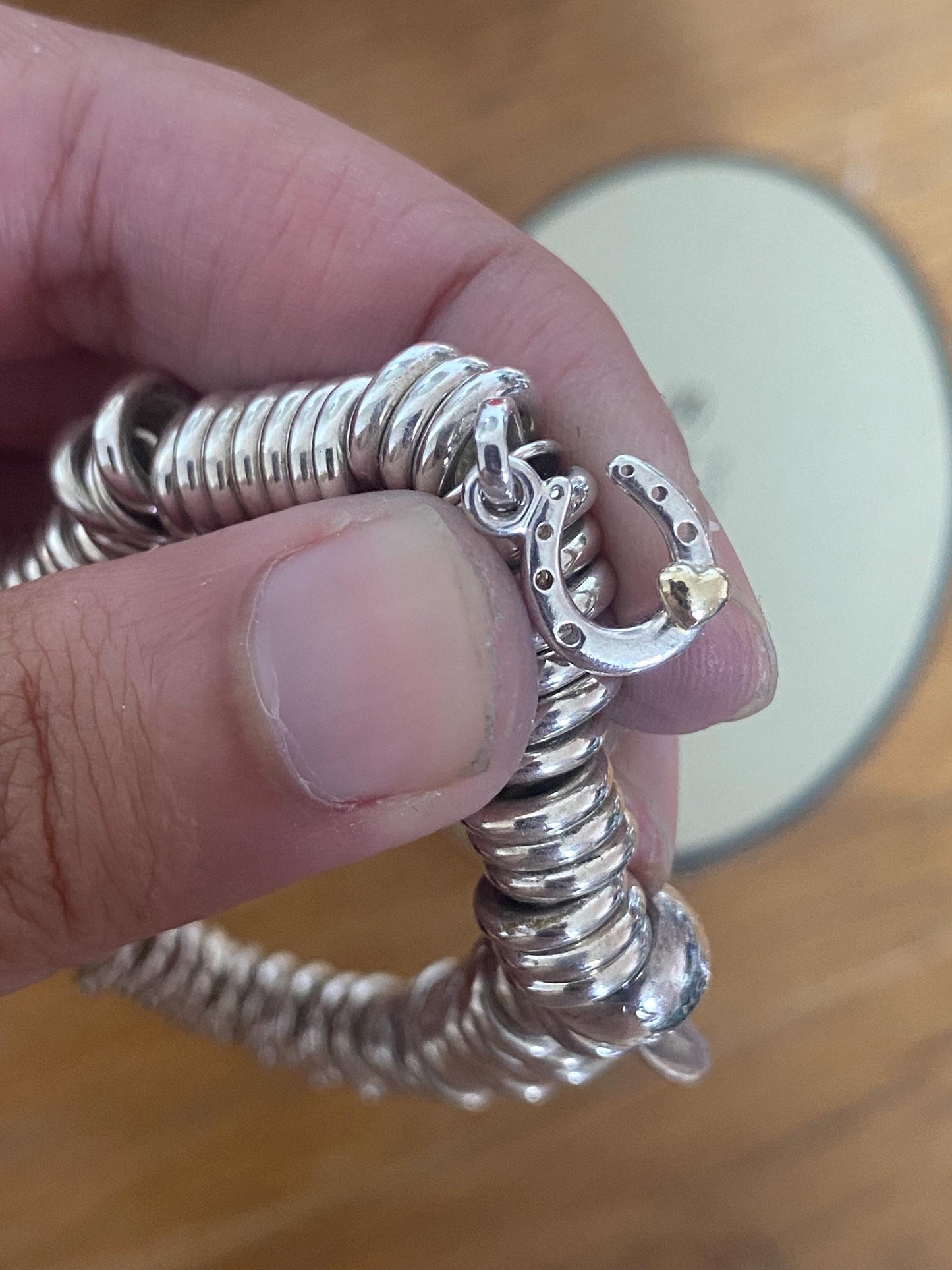 Lovely Links of London vintage rare sweetie bracelet with two charms, sterling silver, size small