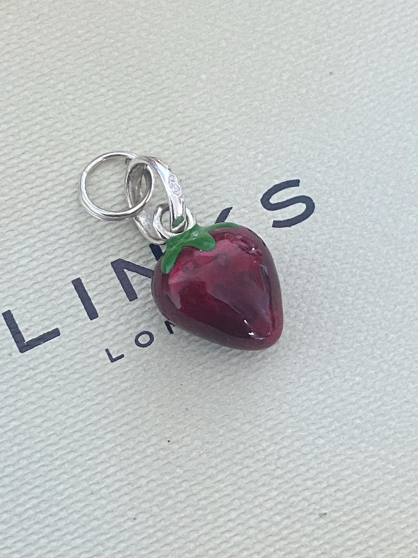 Gorgeous Links of London Sterling Silver and Enamel Strawberry Charm, Assay Hallmarked