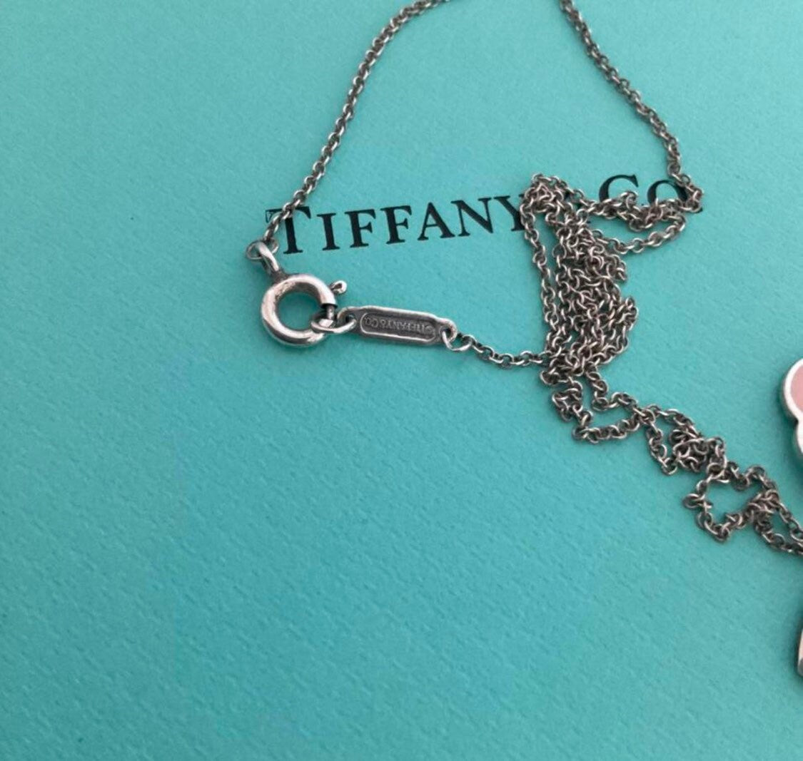 Tiffany and co double heart pink genuine necklace with box