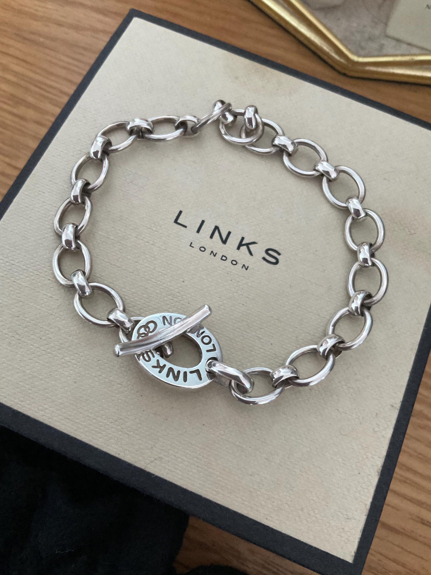 Rare Genuine LINKS OF LONDON Hallmarked Silver Toggle Logo Bracelet, 8 inches long