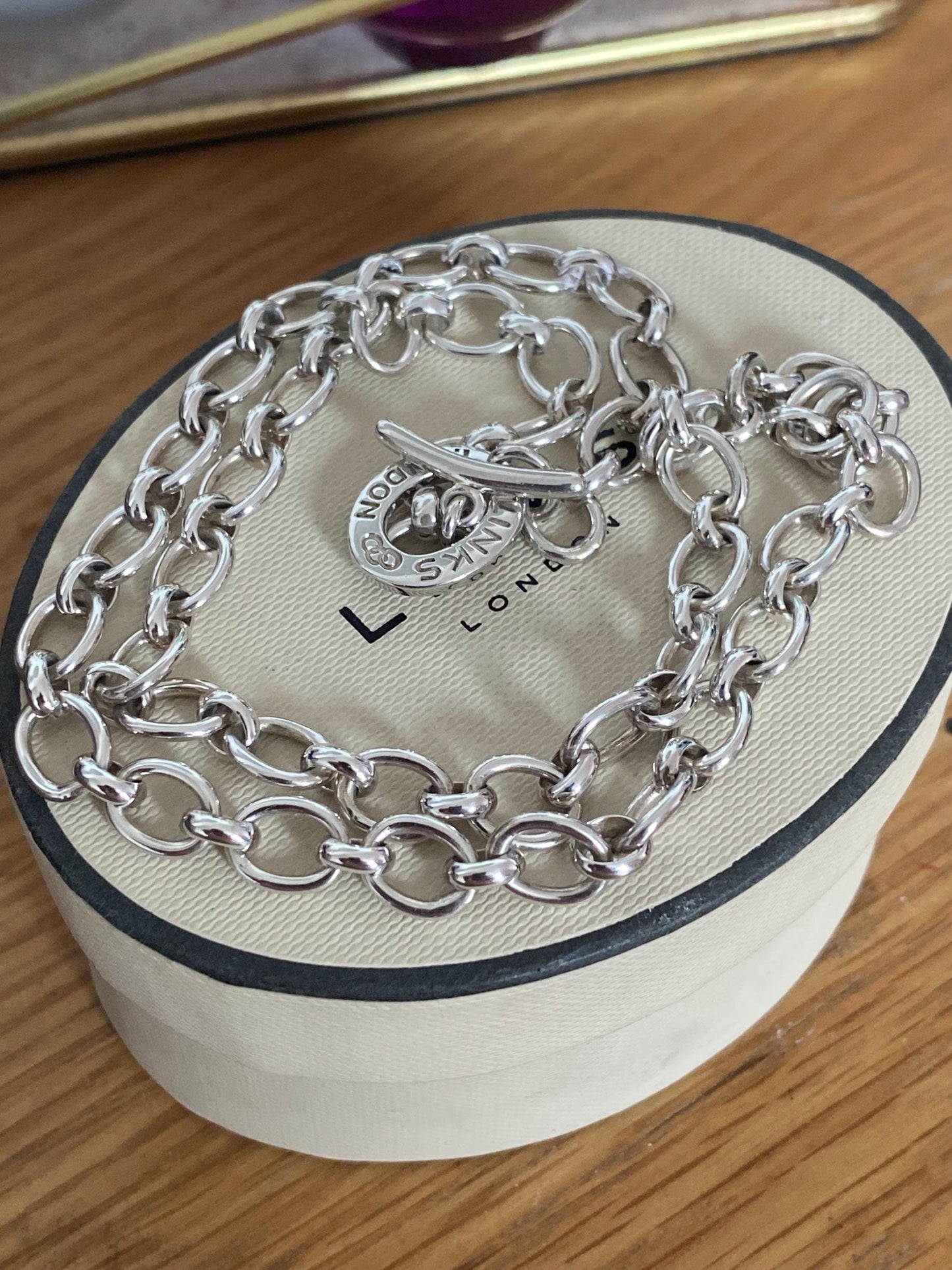 LINKS OF LONDON Chunky Sterling Silver Hallmarked Toggle Necklace In Box, 19” long, genuine