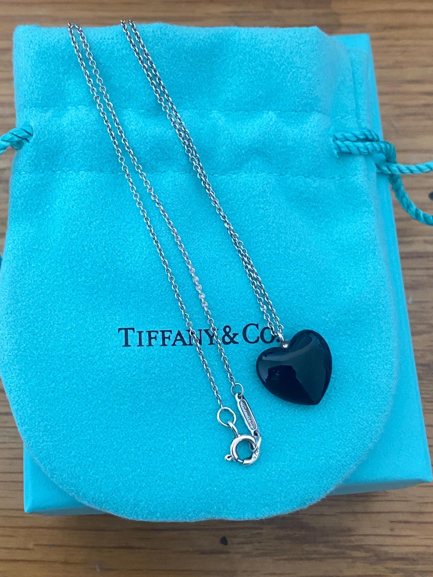 Very rare Tiffany & Co onyx heart sterling silver genuine necklace, boxed