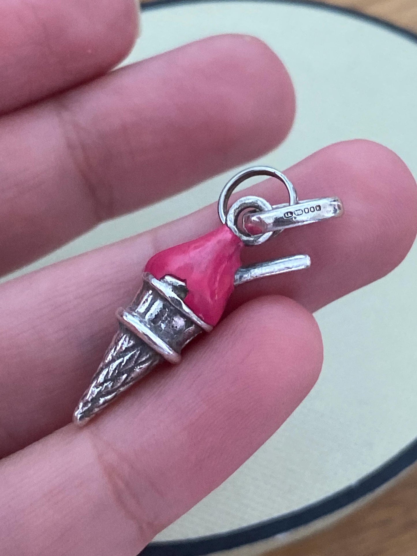 Beautiful genuine rare hallmarked Links of London sterling silver and pink enamel ice cream cone charm