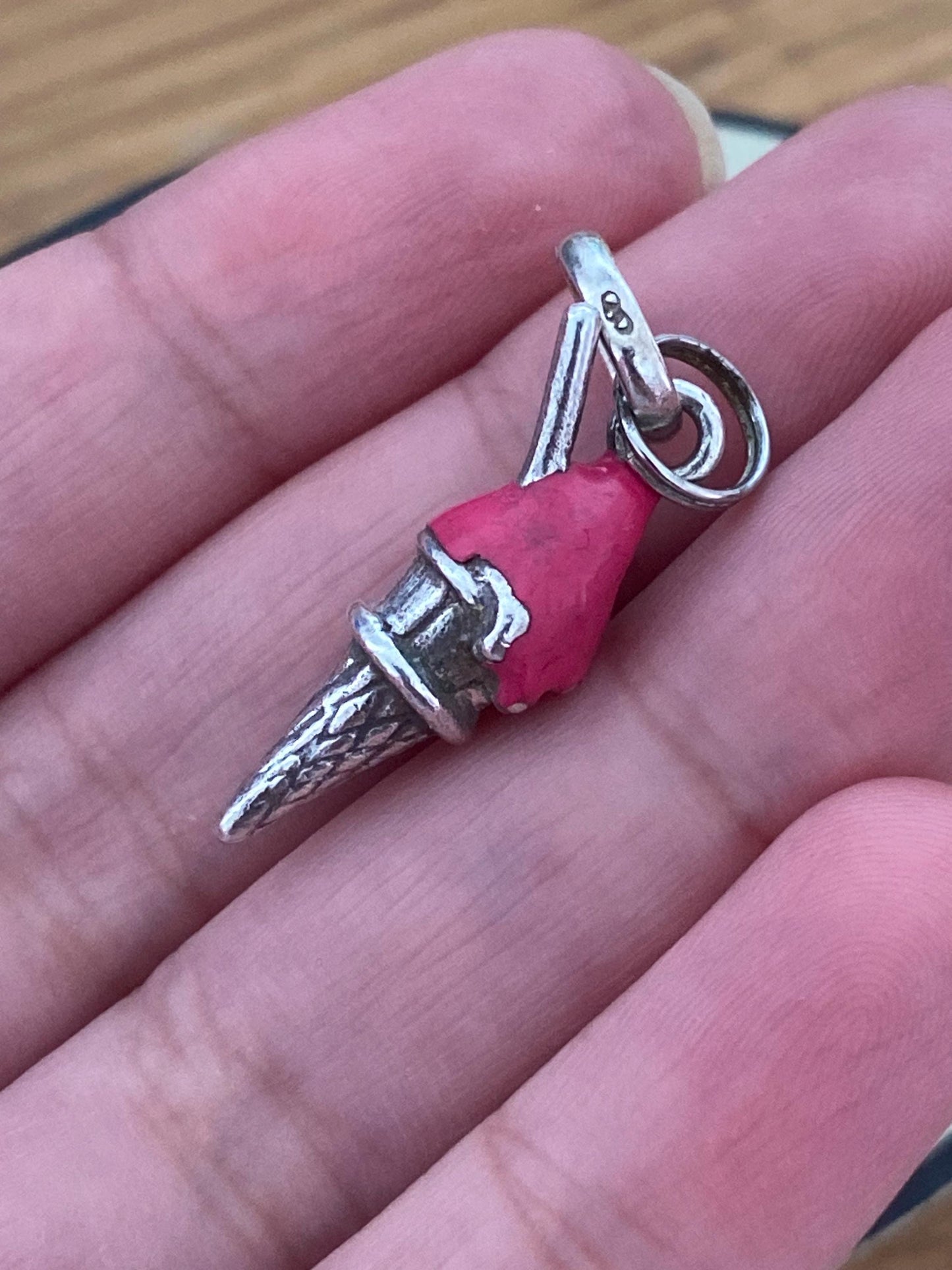 Beautiful genuine rare hallmarked Links of London sterling silver and pink enamel ice cream cone charm