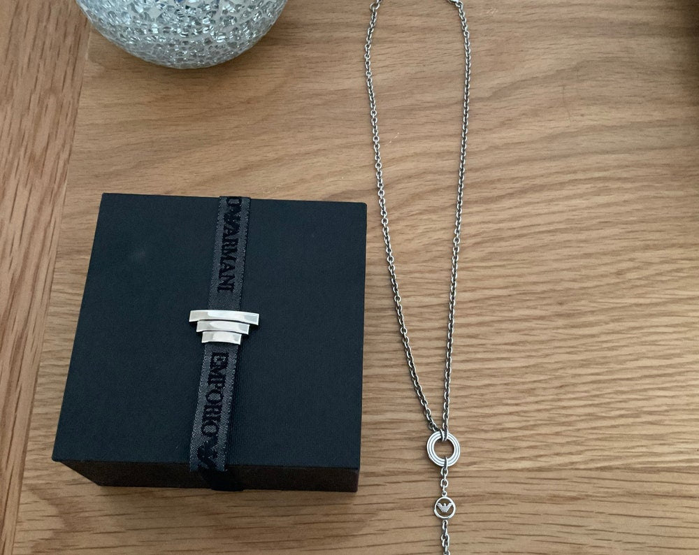 Emporio Armani sterling silver teardrop charm necklace