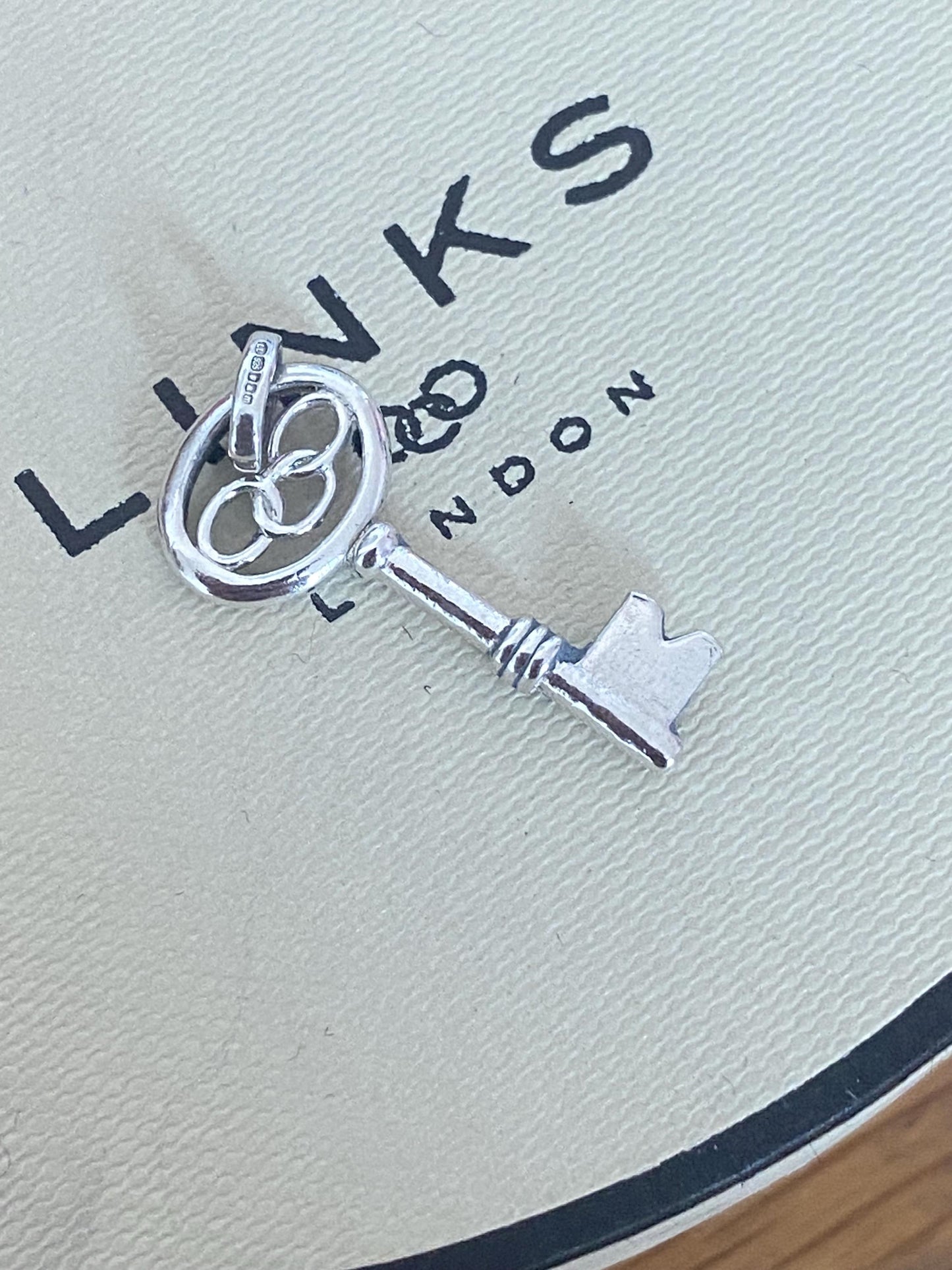Beautiful genuine rare Links of London sterling silver key charm, assay hallmarked