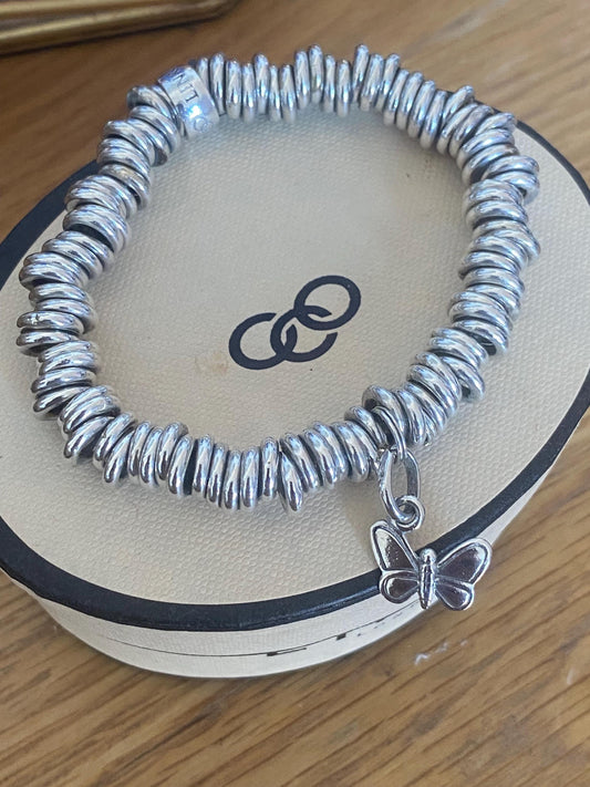 Lovely chunky Links of London vintage rare sweetie bracelet with butterfly charm, sterling silver, small