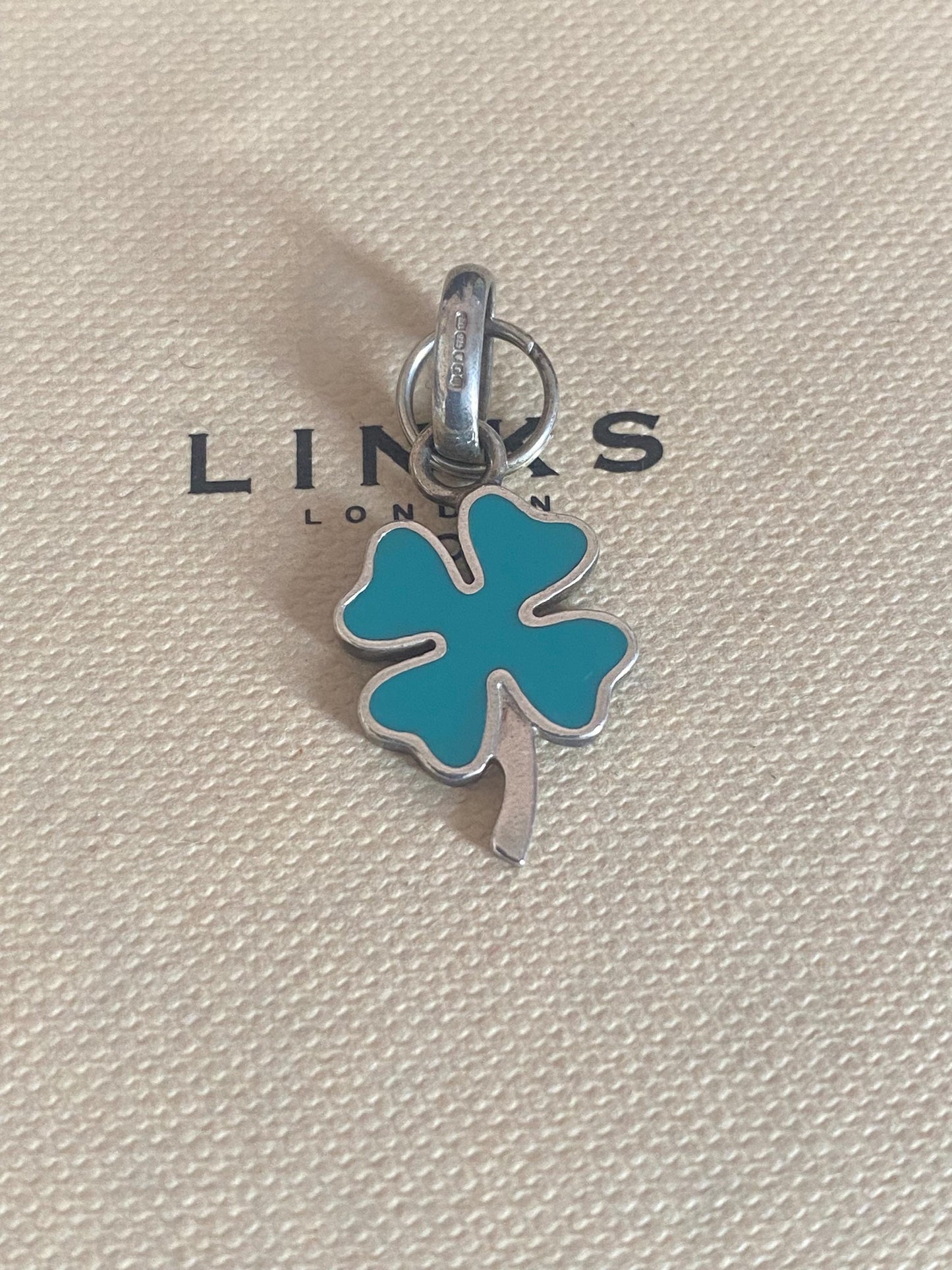 Genuine Links Of London Sterling Silver and blue enamel Lucky Four Leaf Clover Charm Vintage