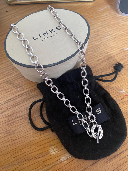 LINKS OF LONDON Chunky Sterling Silver Hallmarked Toggle Necklace In Box, 19” long, genuine