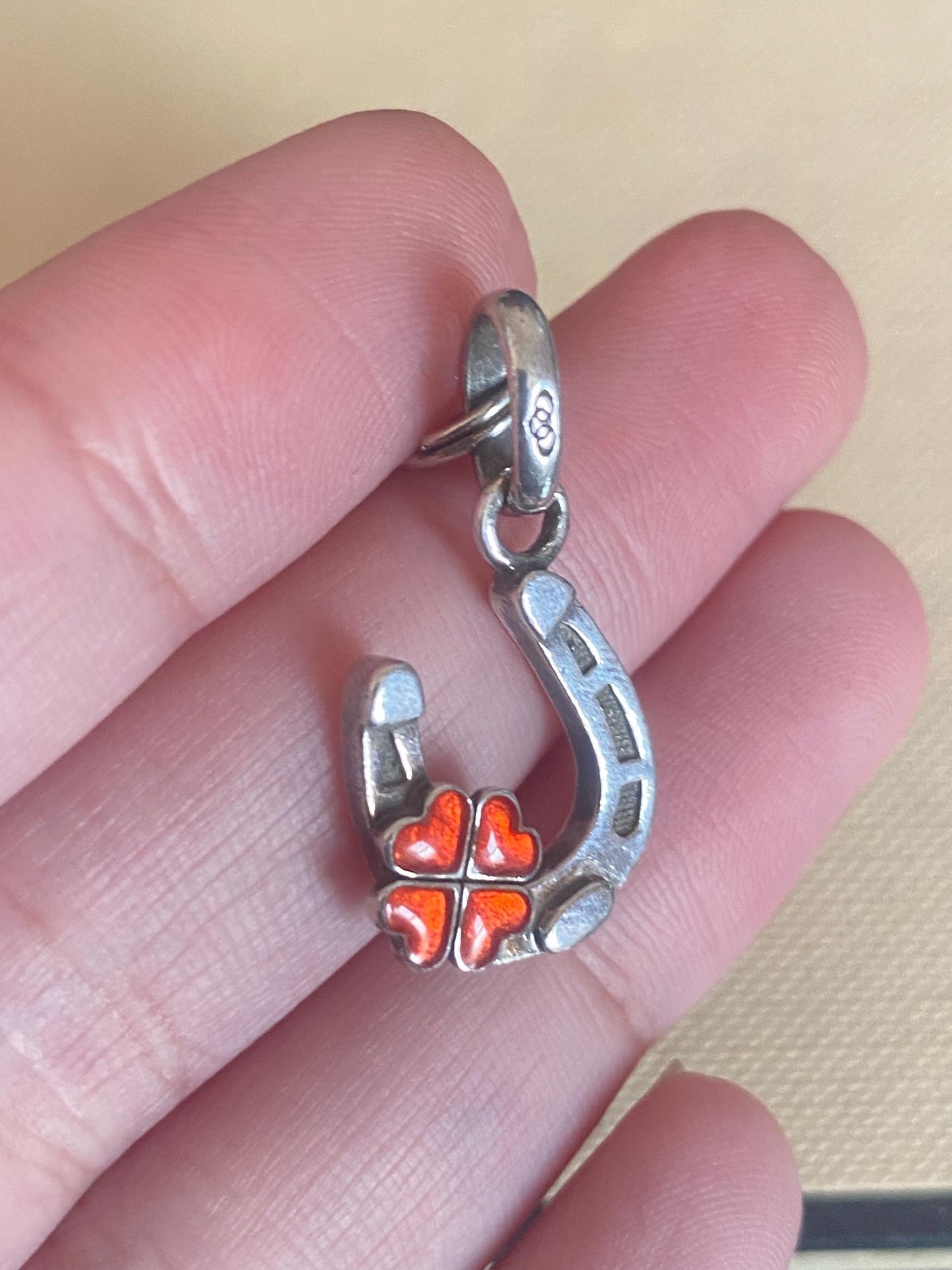 Genuine Links Of London Sterling Silver Lucky Horse Shoe With Four Leaf Clover Charm Vintage