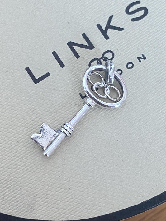 Beautiful genuine rare Links of London sterling silver key charm, assay hallmarked