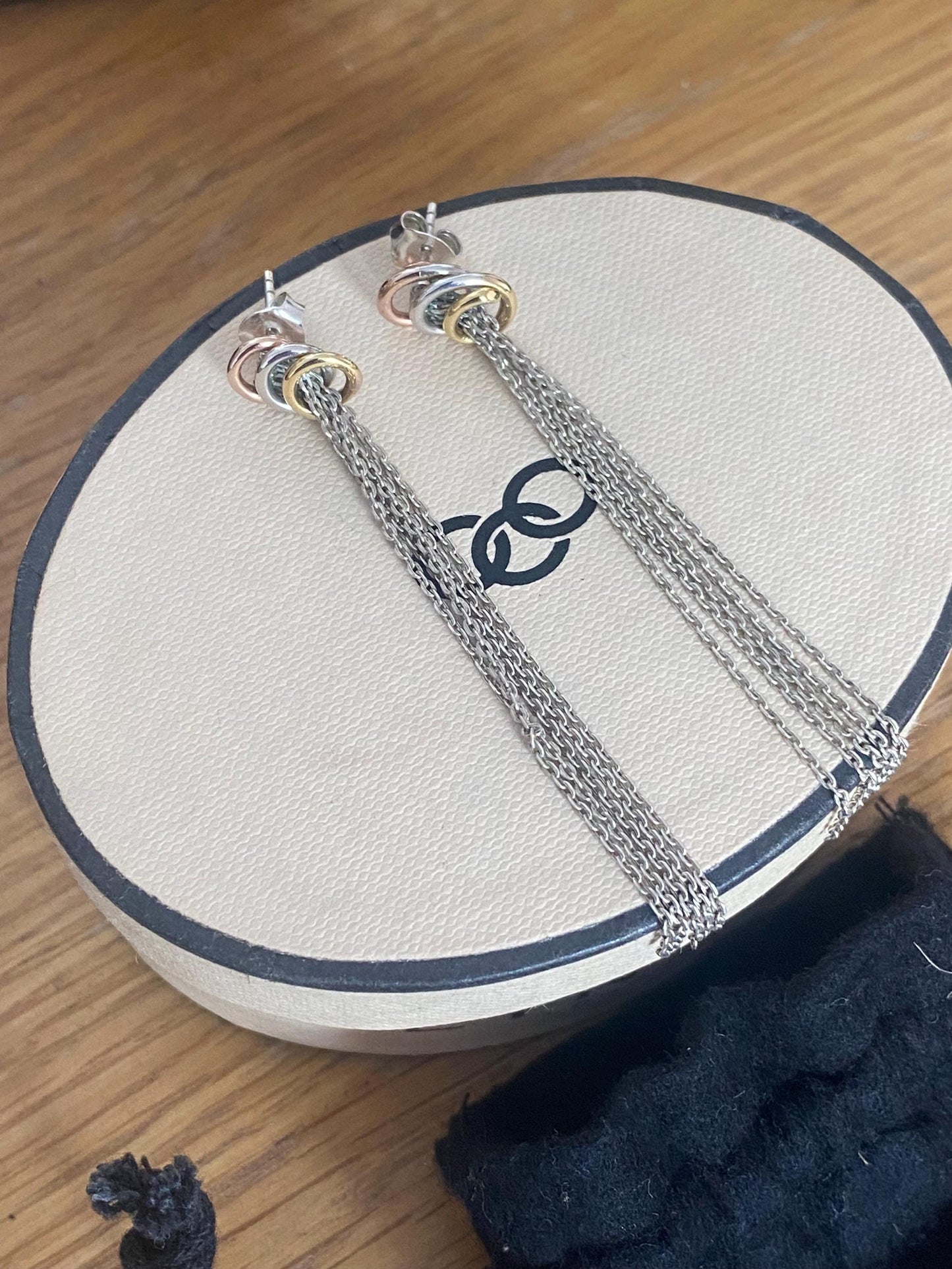 Links Of London Genuine Aroura chain drop Earrings with tricolour hoops, sterling silver