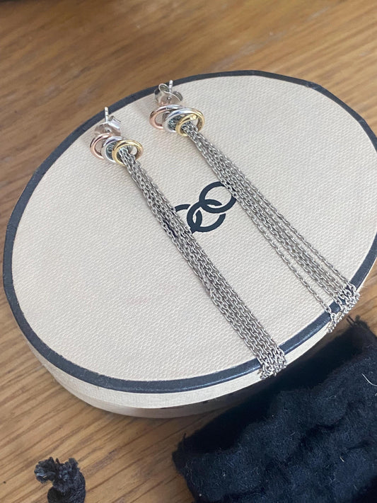 Links Of London Genuine Aroura chain drop Earrings with tricolour hoops, sterling silver