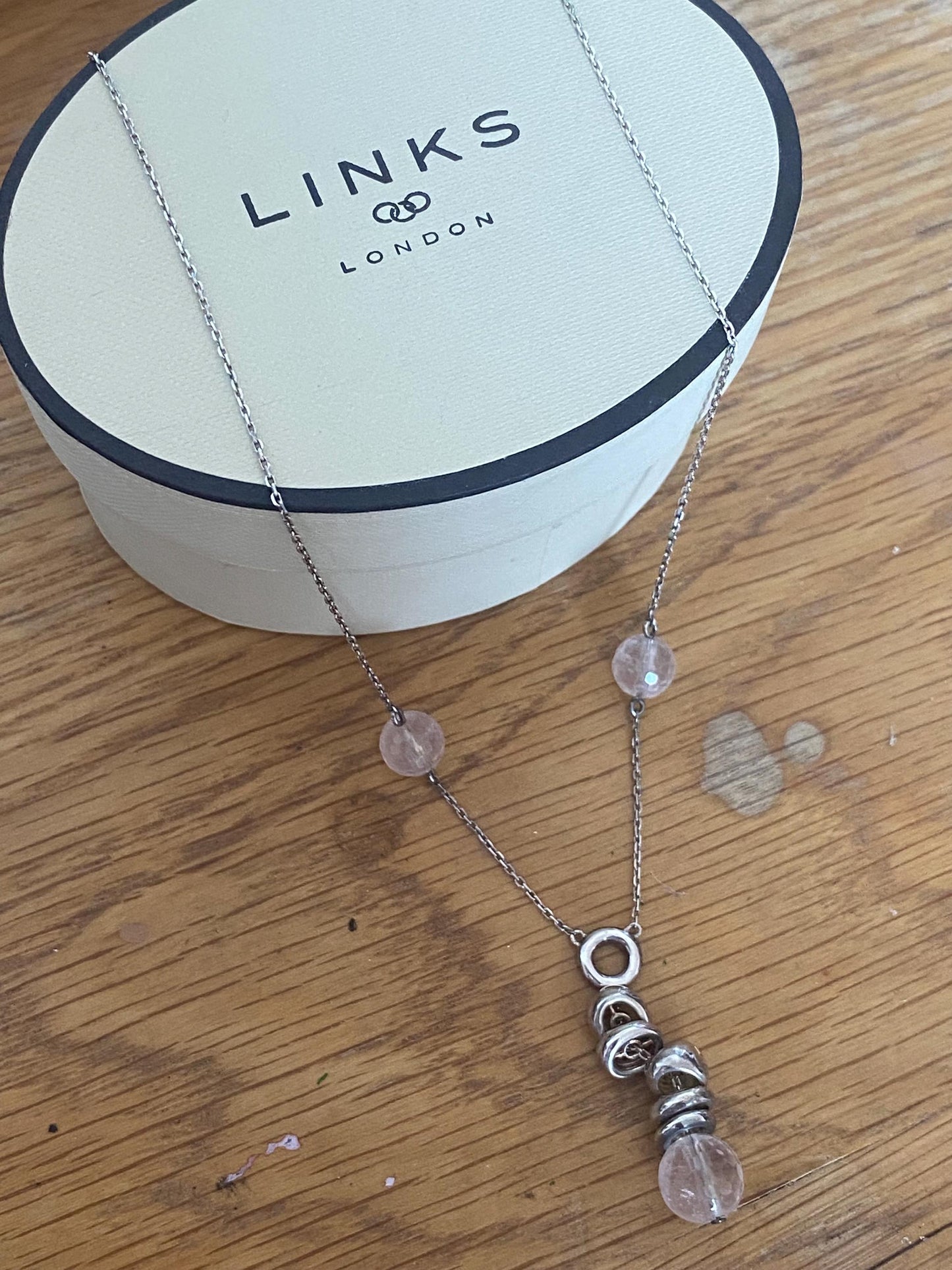 Beautiful unique Links of London Rose Quartz Sweetie Drops Necklace, Sterling Silver, Stamped, s925, 45cms