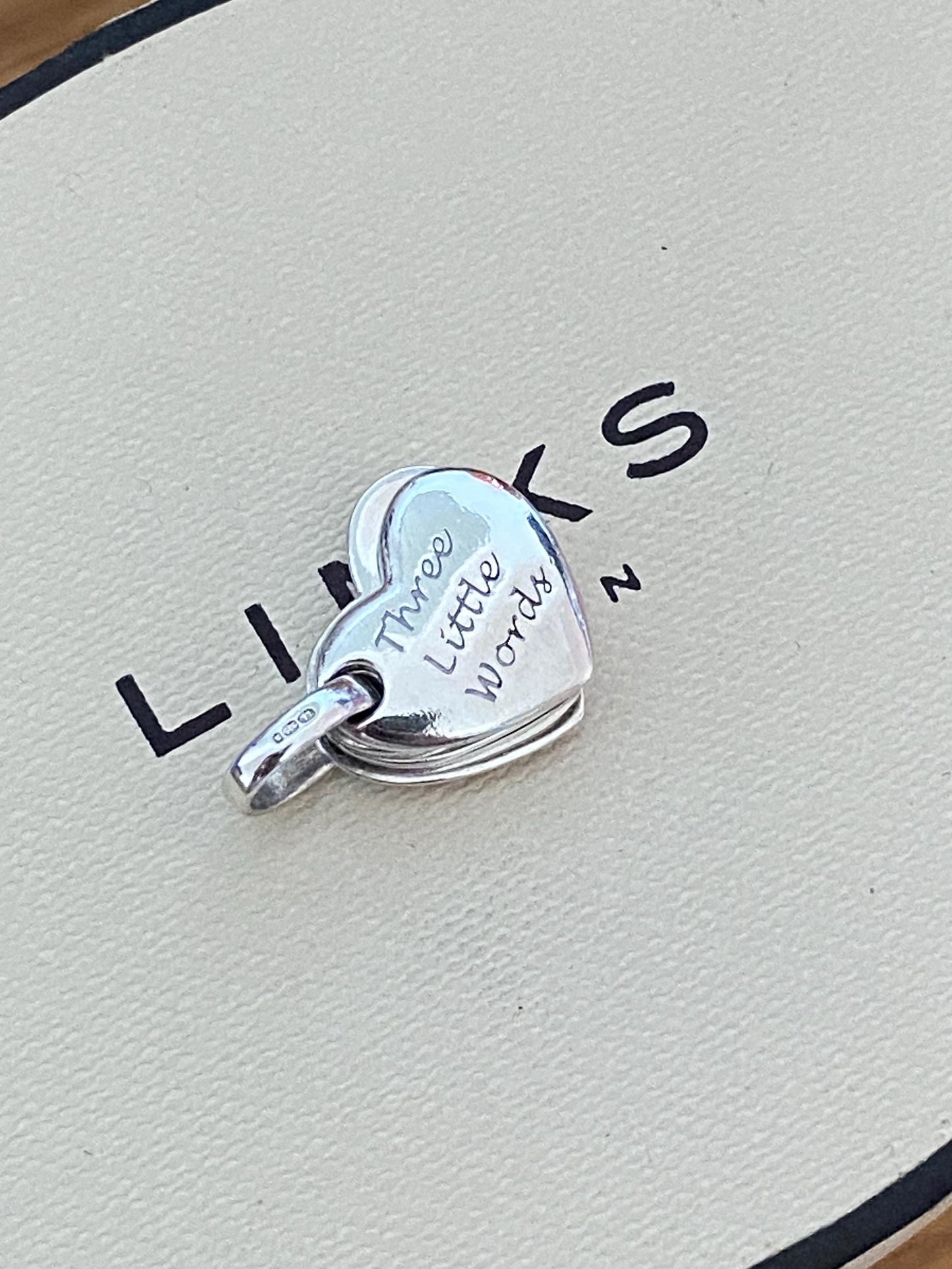 Beautiful genuine Links of London sterling silver Three Little Words fan heart charm