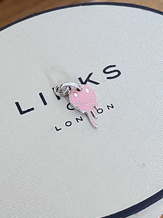 Genuine Very rare Links Of London Sterling Silver and pink enamel melting ghost mini Charm, Vintage, Assay hallmarked