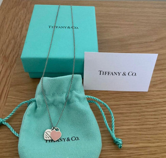 Tiffany and co double heart pink genuine necklace with box