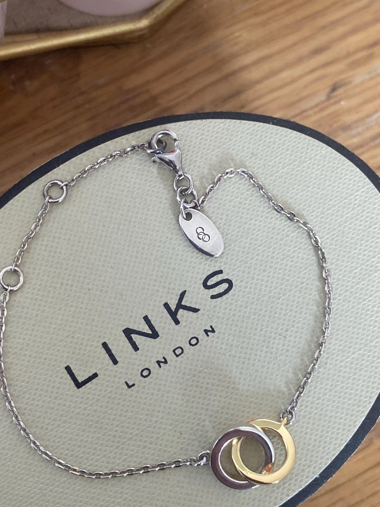 Gorgeous rare, vintage Links of London interlocking circles bracelet, sterling silver and 18ct gold vermeil, genuine