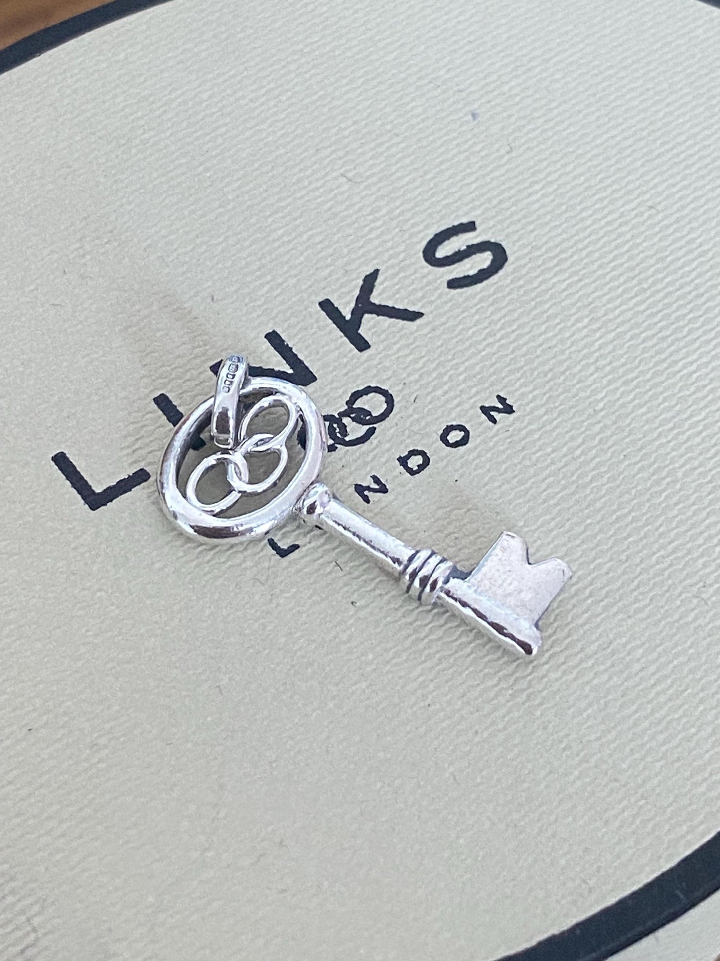 Beautiful genuine rare Links of London sterling silver key charm, assay hallmarked