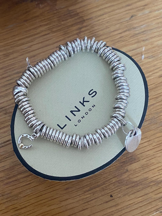 Lovely Links of London vintage rare sweetie bracelet with two charms, sterling silver, size small