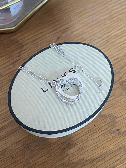 Beautiful vintage very rare links of London kindred hearts love notes necklace with topaz stones, sterling silver