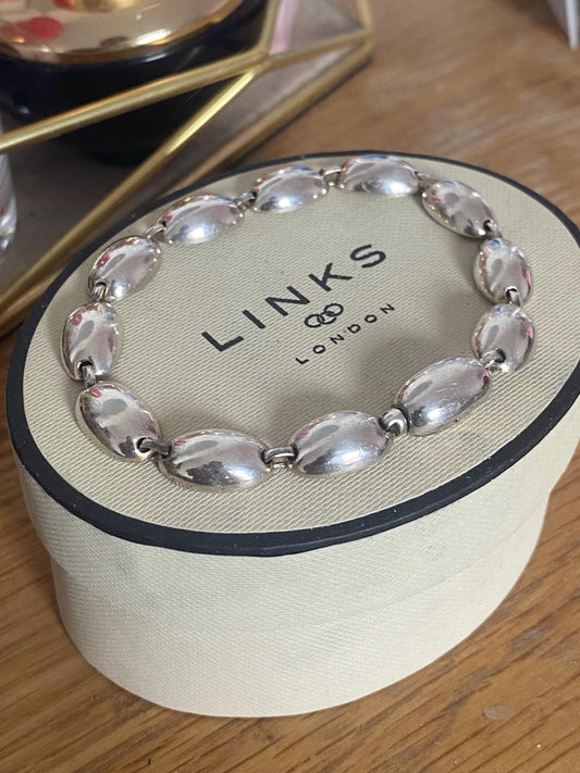 Rare Genuine LINKS OF LONDON Hallmarked Silver hope oval dome Bracelet, vintage with box