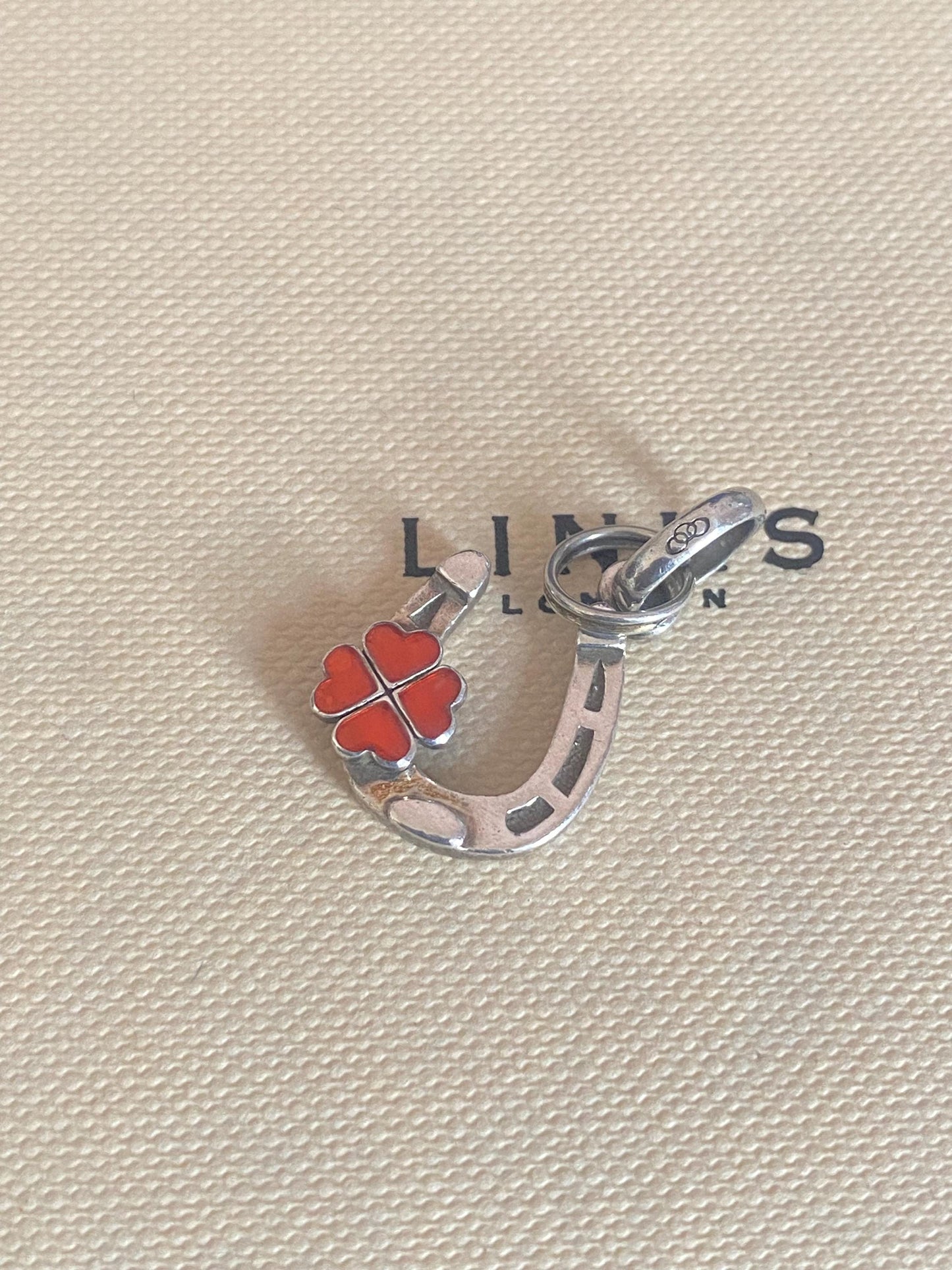 Genuine Links Of London Sterling Silver Lucky Horse Shoe With Four Leaf Clover Charm Vintage