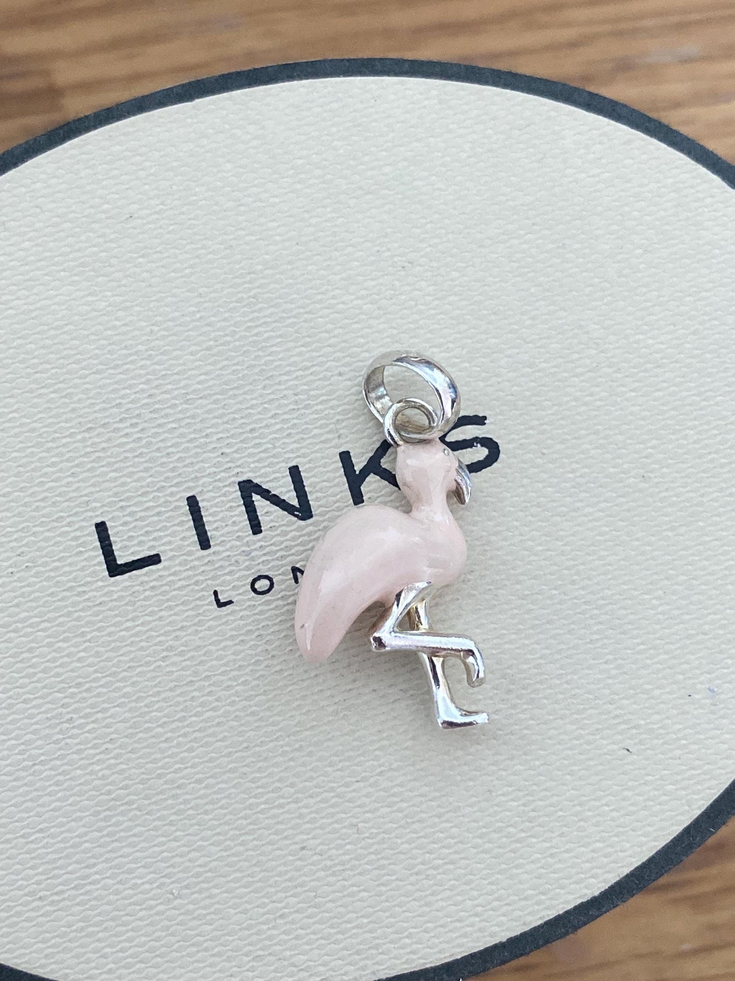 Gorgeous Links of London Sterling Silver and Enamel pink flamingo Charm, Assay Hallmarked