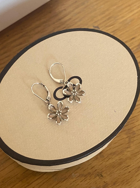 Very rare Links of London Night Time Garden Flower drop earrings sterling silver and enamel
