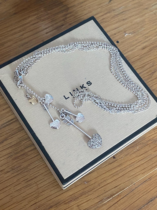 Rare Links of London 'Lovestruck' Necklace with Cupid's Hearts and Arrows, Sterling Silver