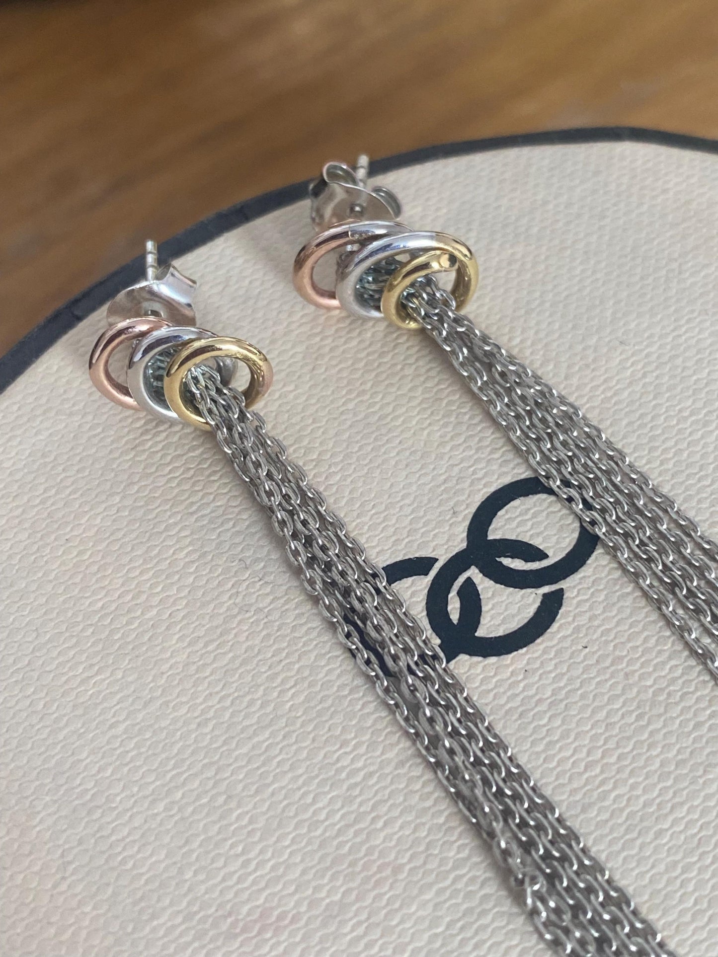 Links Of London Genuine Aroura chain drop Earrings with tricolour hoops, sterling silver