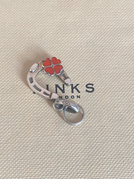 Genuine Links Of London Sterling Silver Lucky Horse Shoe With Four Leaf Clover Charm Vintage